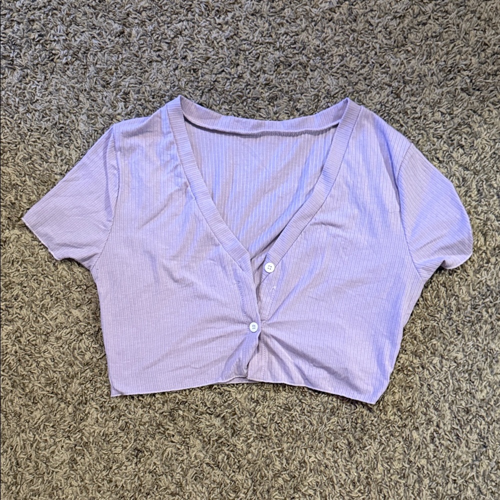 Lavender Button-Up Crop Top
